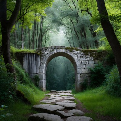 Stone Arch Bridge in Enchanted Forest