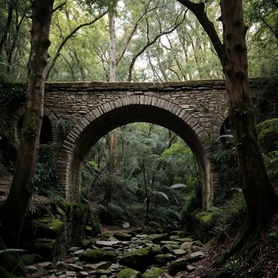 Stone Arch Bridge in Lush Forest