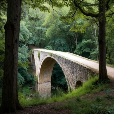 Stone Arch Bridge in Lush Forest