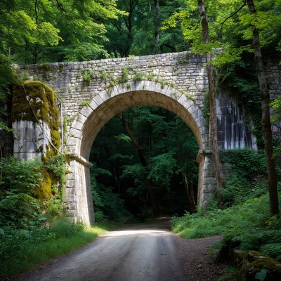 Stone Arch Bridge in Lush Forest