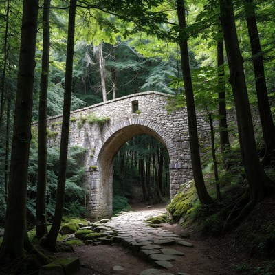 Stone Arch Bridge in Lush Forest