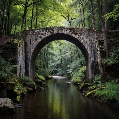 Stone Arch Bridge over Forest Stream