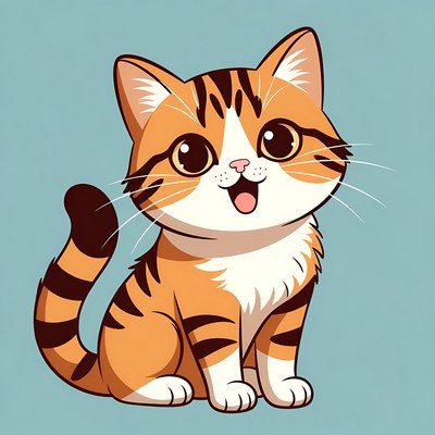 Cute cartoon orange tabby kitten smiling