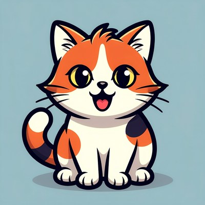 Cute orange cartoon kitten smiling