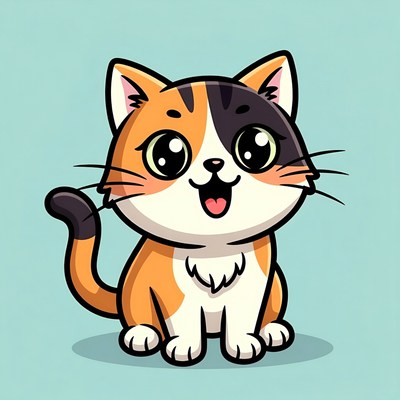 Cute cartoon calico kitten smiling