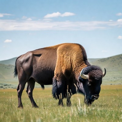 Bison grazing in grassy field
