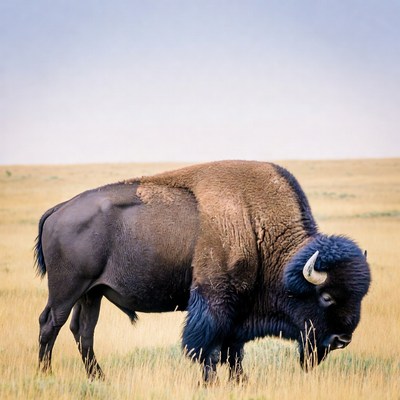 Bison grazing in grassy field