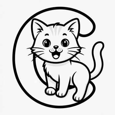 Cute cat in letter C illustration