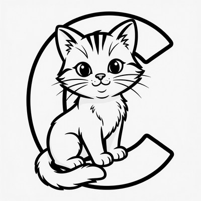 Cute cat on letter C