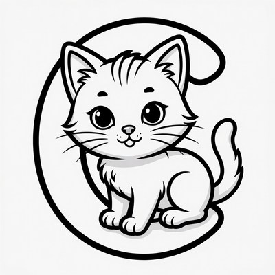 Cute kitten inside letter C