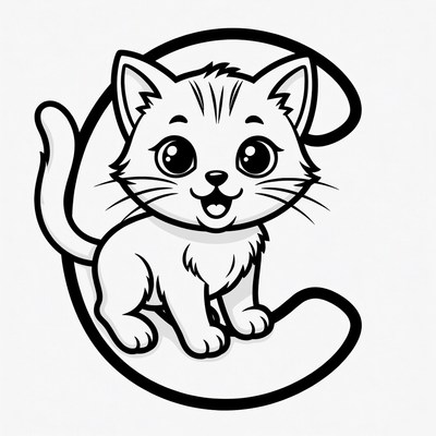Cute cat on letter C