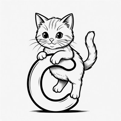 Cute kitten holding letter C