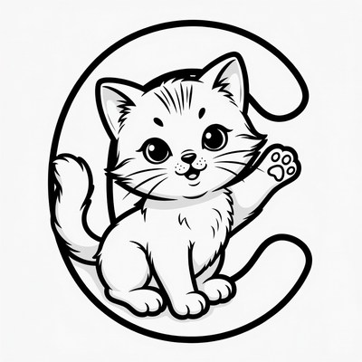 Cute kitten inside letter C