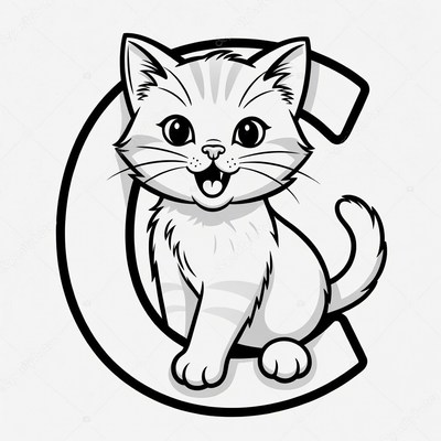 Cartoon Kitten on Letter C
