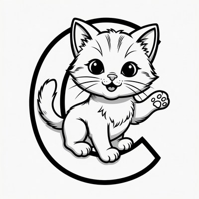 Cute kitten on letter C illustration