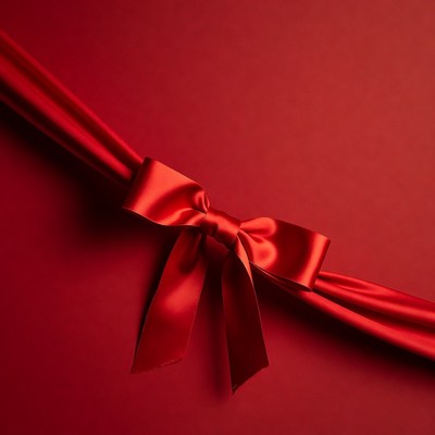 Red Satin Bow on Red Background