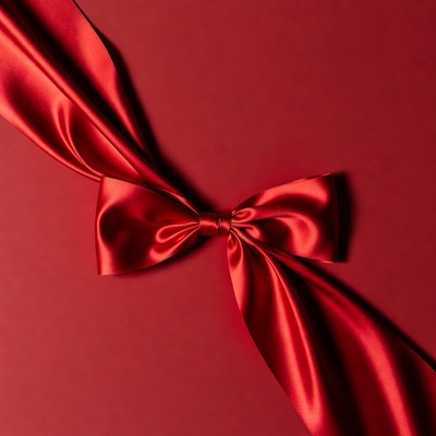 Red Satin Bow on Red Background