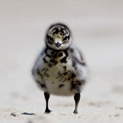 Fluffy baby plover on beach