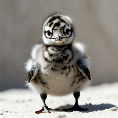 Fluffy black-striped chick standing