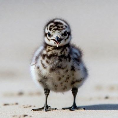 Fluffy Piping Plover Chick on Beach