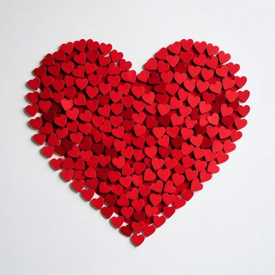 Red hearts forming large heart shape