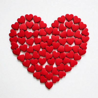 Red hearts forming heart shape