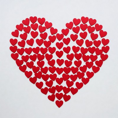 Red Paper Hearts Forming Large Heart