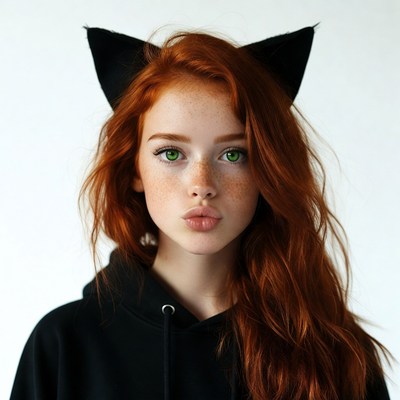 Redhead woman with cat ears