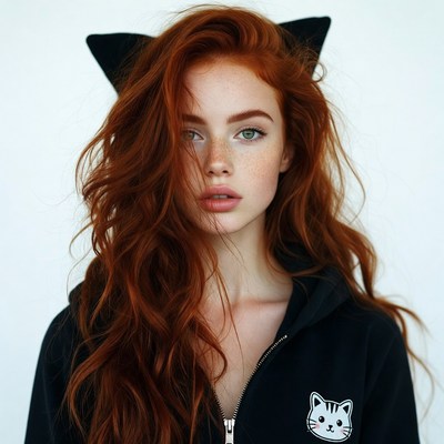 Redhead woman with cat ears