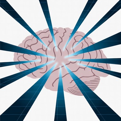 Glowing Brain with Radiating Blue Rays