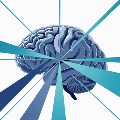 Glowing Brain with Radiating Blue Rays