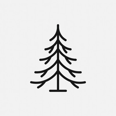Black line art pine tree