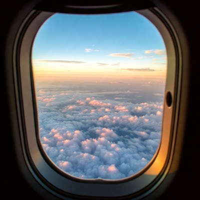 Airplane Window Sunset Clouds View