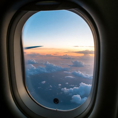 Airplane Window Sunset Clouds View
