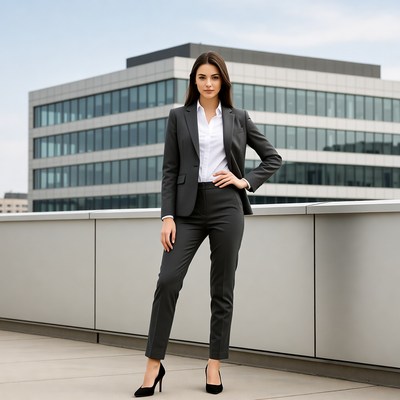 Business woman in suit on rooftop