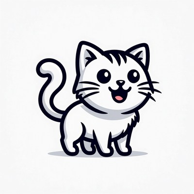 Cute smiling white kitten illustration