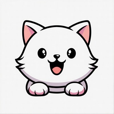 Cute white cat illustration peeking