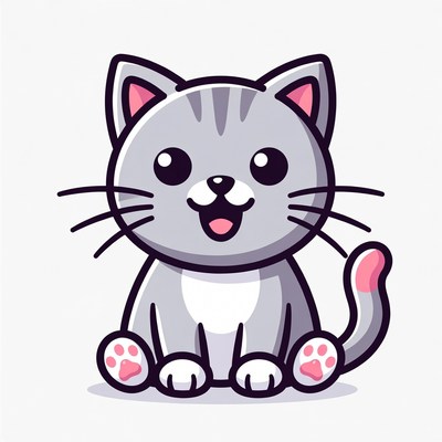 Cute gray kitten smiling illustration