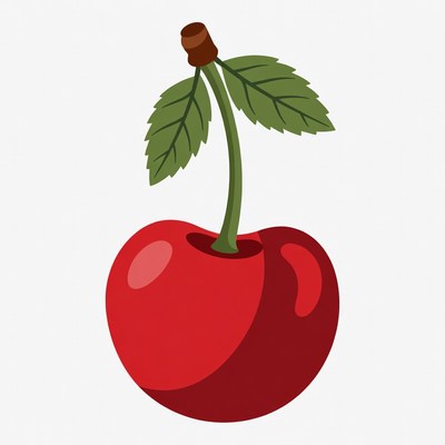 Red Cherry with Stem Illustration