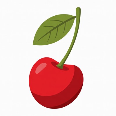 Red cherry with green leaf