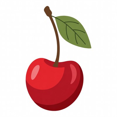 Red cherry with green leaf