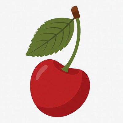 Red Cherry with Green Leaf