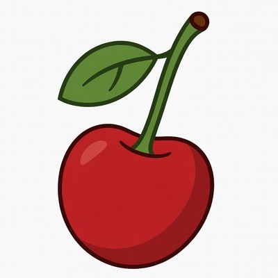 Red Cherry with Leaf Clipart