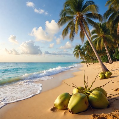 Coconuts on Tropical Beach