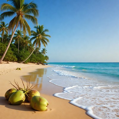 Coconut on Tropical Beach