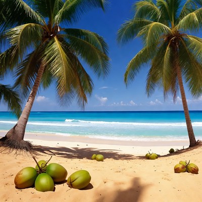 Coconut Palms on Tropical Beach