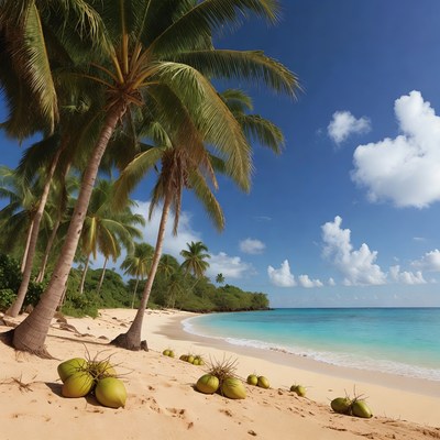 Coconuts on Tropical Beach