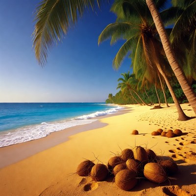 Coconuts on Tropical Beach