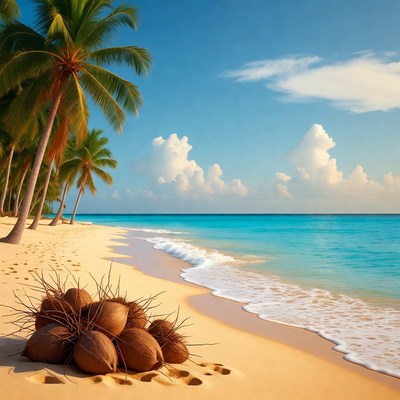 Coconut Pile on Tropical Beach