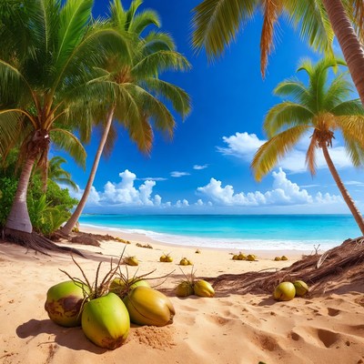 Coconut Palms on Tropical Beach